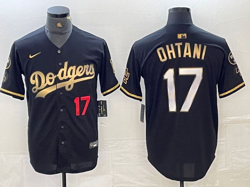 Men Los Angeles Dodgers 17 Ohtani Black Gold Fashion Nike Game MLB Jersey style 6